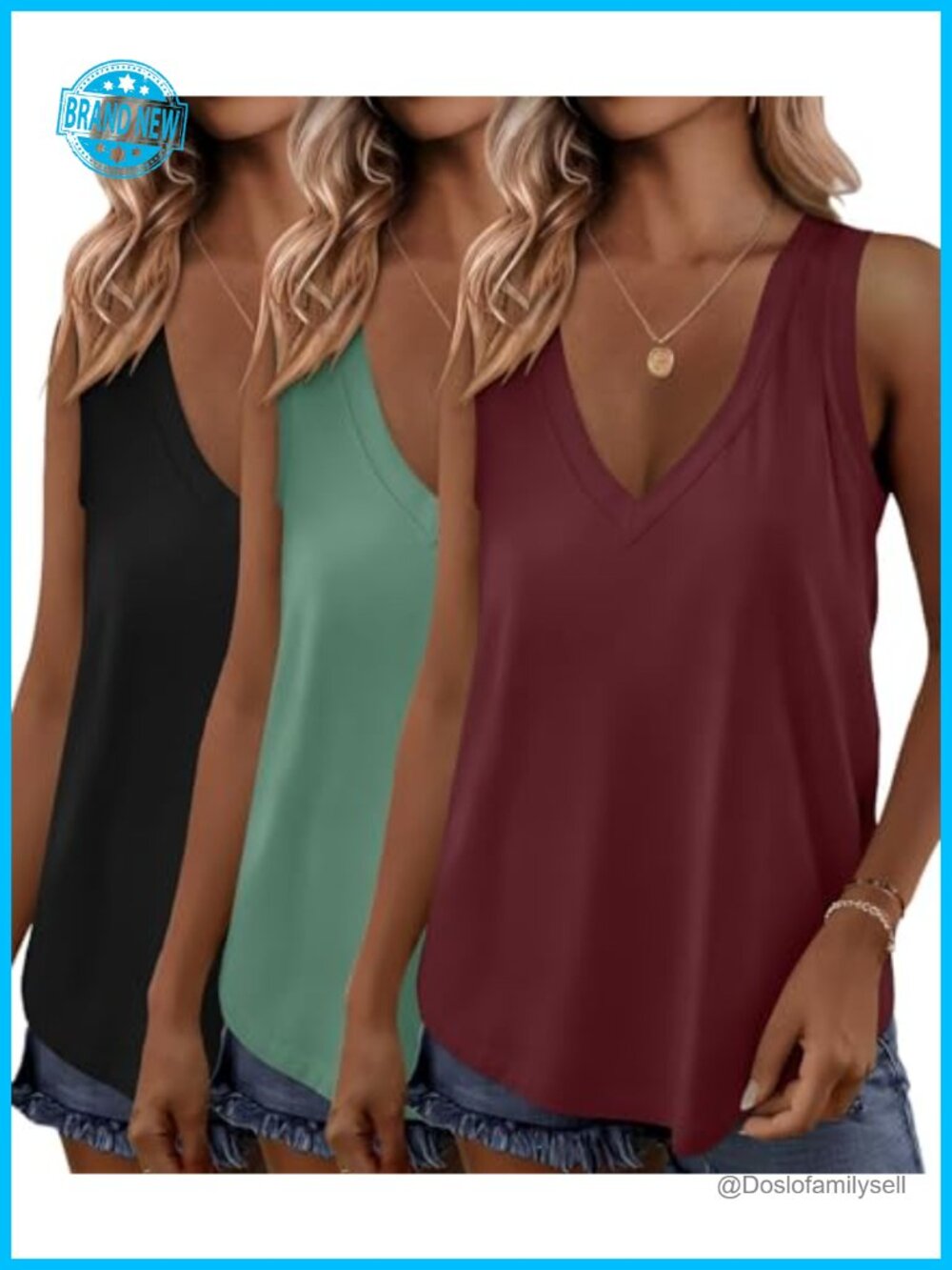 Womens 3 Pack Tank Tops V Neck Loose Fit Sleeveless Summer Shirts